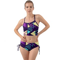 Retrowave Aesthetic Vaporwave Retro Memphis Triangle Pattern 80s Yellow Turquoise Purple Mini Tank Bikini Set by genx