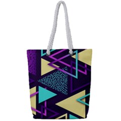 Retrowave Aesthetic Vaporwave Retro Memphis Triangle Pattern 80s Yellow Turquoise Purple Full Print Rope Handle Tote (small) by genx