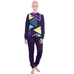 Retrowave Aesthetic Vaporwave Retro Memphis Triangle Pattern 80s Yellow Turquoise Purple Women s Lounge Set by genx