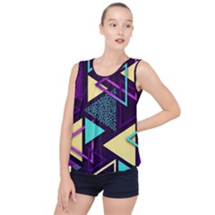 Retrowave Aesthetic Vaporwave Retro Memphis Triangle Pattern 80s Yellow Turquoise Purple Bubble Hem Chiffon Tank Top by genx