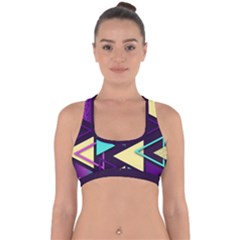 Retrowave Aesthetic Vaporwave Retro Memphis Triangle Pattern 80s Yellow Turquoise Purple Cross Back Hipster Bikini Top  by genx