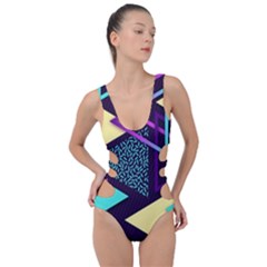 Retrowave Aesthetic Vaporwave Retro Memphis Triangle Pattern 80s Yellow Turquoise Purple Side Cut Out Swimsuit by genx