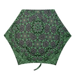 Bamboo Wood And Flowers In The Green Mini Folding Umbrellas by pepitasart