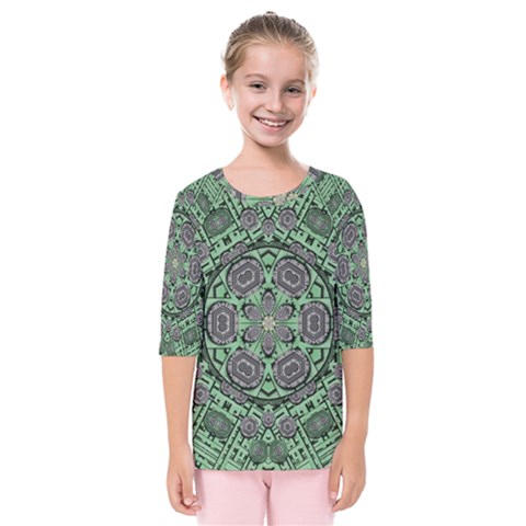 Bamboo Wood And Flowers In The Green Kids  Quarter Sleeve Raglan Tee by pepitasart