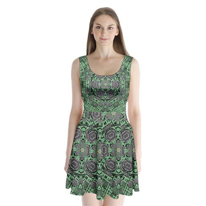 Bamboo Wood And Flowers In The Green Split Back Mini Dress 