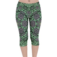 Bamboo Wood And Flowers In The Green Velvet Capri Leggings  by pepitasart