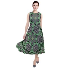 Bamboo Wood And Flowers In The Green Round Neck Boho Dress by pepitasart