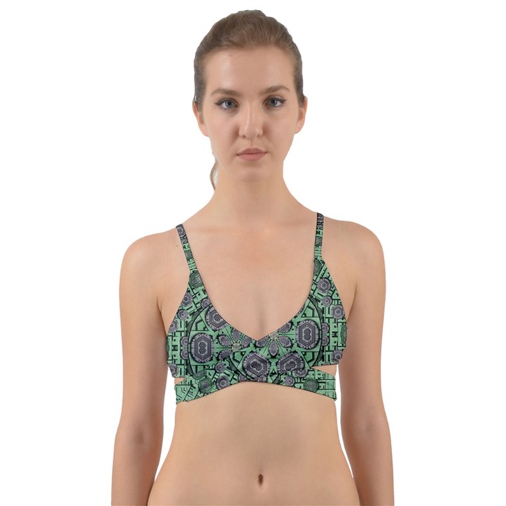 Bamboo Wood And Flowers In The Green Wrap Around Bikini Top