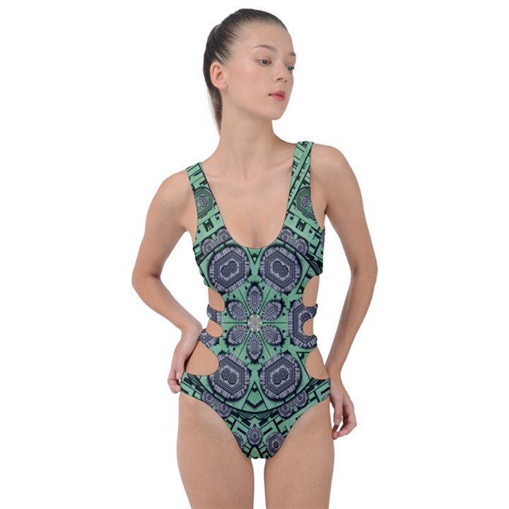 Bamboo Wood And Flowers In The Green Side Cut Out Swimsuit