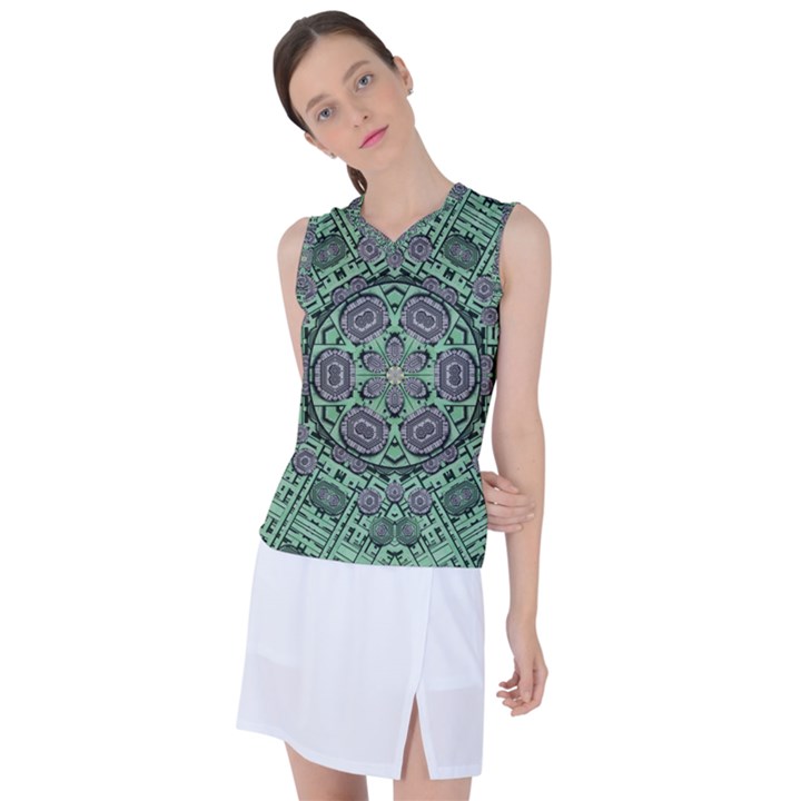 Bamboo Wood And Flowers In The Green Women s Sleeveless Mesh Sports Top