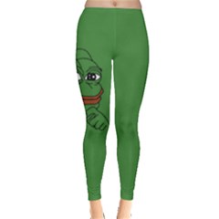 Pepe The Frog Smug Face With Smile And Hand On Chin Meme Kekistan All Over Print Green Leggings  by snek