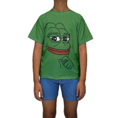 Pepe The Frog Smug Face With Smile And Hand On Chin Meme Kekistan All Over Print Green Kids  Short Sleeve Swimwear by snek