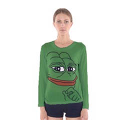 Pepe The Frog Smug Face With Smile And Hand On Chin Meme Kekistan All Over Print Green Women s Long Sleeve Tee