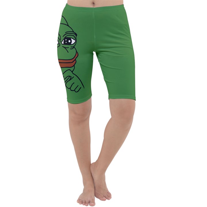 Pepe The Frog Smug face with smile and hand on chin meme Kekistan all over print green Cropped Leggings 