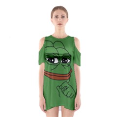 Pepe The Frog Smug Face With Smile And Hand On Chin Meme Kekistan All Over Print Green Shoulder Cutout One Piece Dress by snek