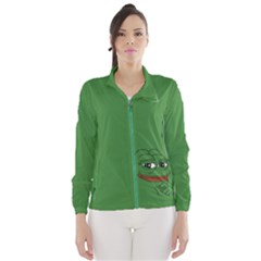 Pepe The Frog Smug Face With Smile And Hand On Chin Meme Kekistan All Over Print Green Women s Windbreaker by snek