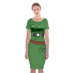 Pepe The Frog Smug Face With Smile And Hand On Chin Meme Kekistan All Over Print Green Classic Short Sleeve Midi Dress by snek