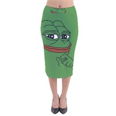 Pepe The Frog Smug Face With Smile And Hand On Chin Meme Kekistan All Over Print Green Velvet Midi Pencil Skirt by snek