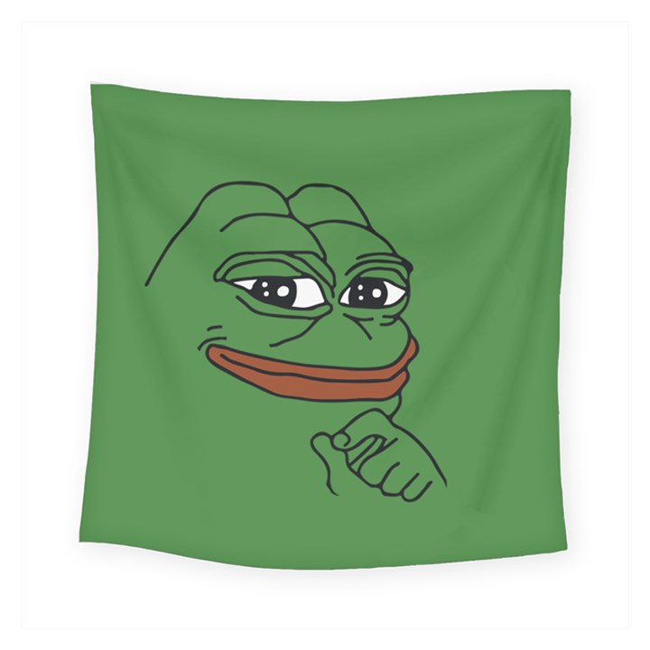 Pepe The Frog Smug face with smile and hand on chin meme Kekistan all over print green Square Tapestry (Small)