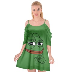 Pepe The Frog Smug Face With Smile And Hand On Chin Meme Kekistan All Over Print Green Cutout Spaghetti Strap Chiffon Dress by snek