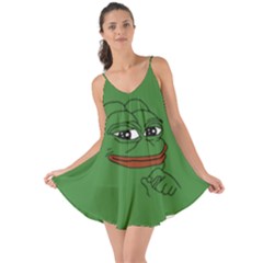 Pepe The Frog Smug Face With Smile And Hand On Chin Meme Kekistan All Over Print Green Love The Sun Cover Up by snek