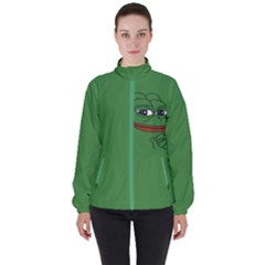 Pepe The Frog Smug Face With Smile And Hand On Chin Meme Kekistan All Over Print Green Women s High Neck Windbreaker by snek