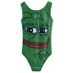 Pepe The Frog Smug Face With Smile And Hand On Chin Meme Kekistan All Over Print Green Kids  Cut-out Back One Piece Swimsuit by snek