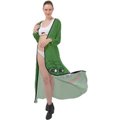 Pepe The Frog Smug Face With Smile And Hand On Chin Meme Kekistan All Over Print Green Maxi Chiffon Beach Wrap by snek