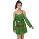 Pepe The Frog Smug face with smile and hand on chin meme Kekistan all over print green Kimono Sleeves Boho Dress View1