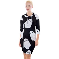 Ghost Halloween Pattern Quarter Sleeve Hood Bodycon Dress by Amaryn4rt