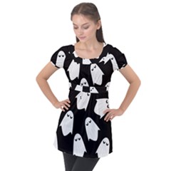 Ghost Halloween Pattern Puff Sleeve Tunic Top by Amaryn4rt