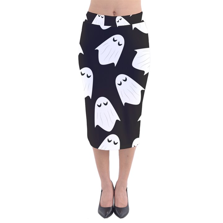 Ghost Halloween Pattern Velvet Midi Pencil Skirt