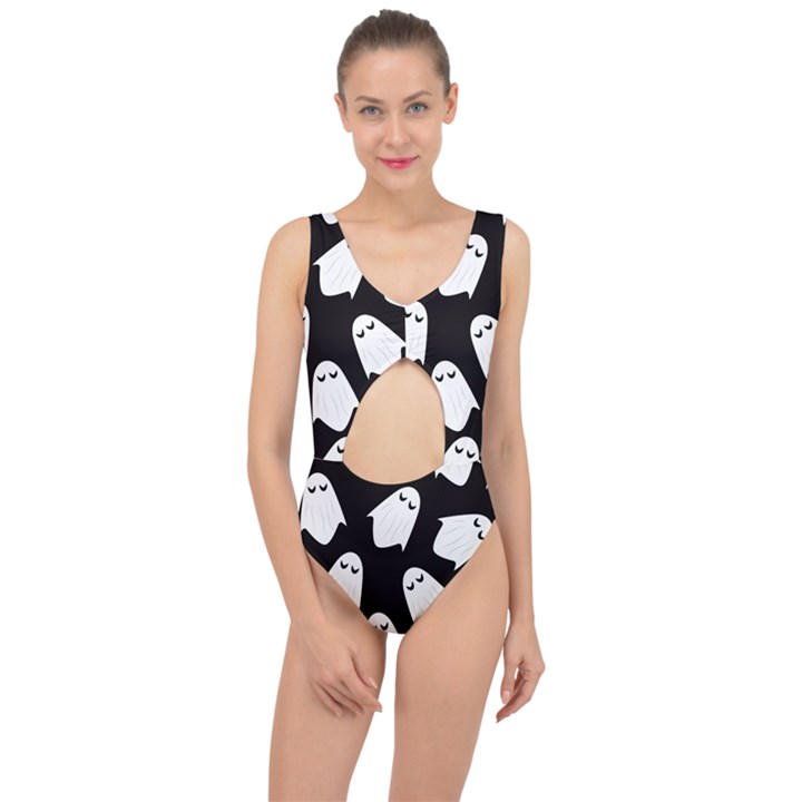 Ghost Halloween Pattern Center Cut Out Swimsuit