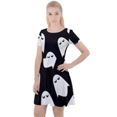 Ghost Halloween Pattern Cap Sleeve Velour Dress  by Amaryn4rt