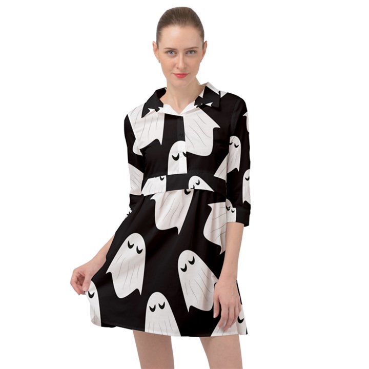 Ghost Halloween Pattern Mini Skater Shirt Dress