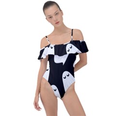 Ghost Halloween Pattern Frill Detail One Piece Swimsuit