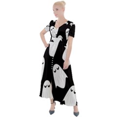 Ghost Halloween Pattern Button Up Short Sleeve Maxi Dress by Amaryn4rt