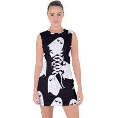 Ghost Halloween Pattern Lace Up Front Bodycon Dress