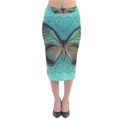 Butterfly Background Vintage Old Grunge Velvet Midi Pencil Skirt by Amaryn4rt