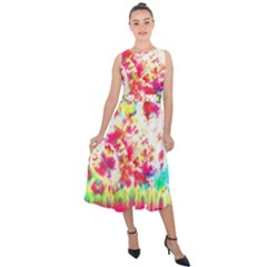 Pattern Decorated Schoolbus Tie Dye Midi Tie-back Chiffon Dress by Amaryn4rt