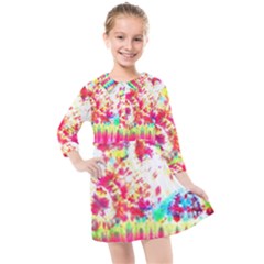 Pattern Decorated Schoolbus Tie Dye Kids  Quarter Sleeve Shirt Dress by Amaryn4rt