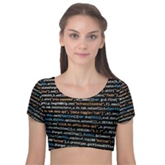 Close Up Code Coding Computer Velvet Short Sleeve Crop Top  by Amaryn4rt