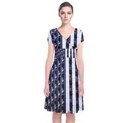 Architecture Building Pattern Short Sleeve Front Wrap Dress by Amaryn4rt