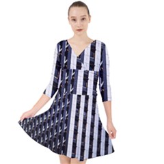 Architecture Building Pattern Quarter Sleeve Front Wrap Dress by Amaryn4rt