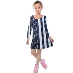 Architecture Building Pattern Kids  Long Sleeve Velvet Dress by Amaryn4rt