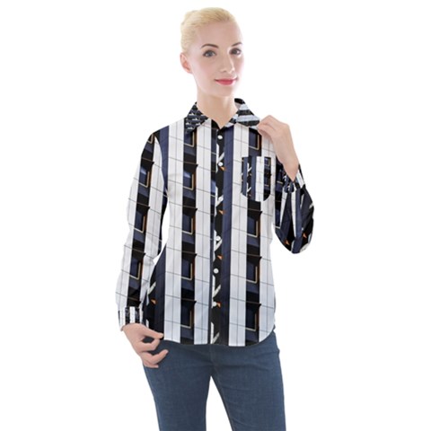 Architecture Building Pattern Women s Long Sleeve Pocket Shirt by Amaryn4rt