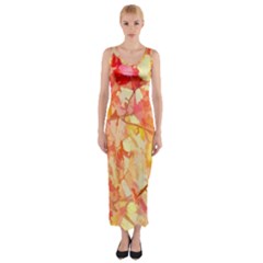 Monotype Art Pattern Leaves Colored Autumn Fitted Maxi Dress by Amaryn4rt