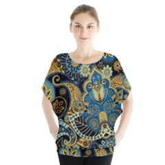 Retro Ethnic Background Pattern Vector Batwing Chiffon Blouse