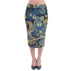 Retro Ethnic Background Pattern Vector Velvet Midi Pencil Skirt