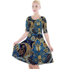 Retro Ethnic Background Pattern Vector Quarter Sleeve A-line Dress